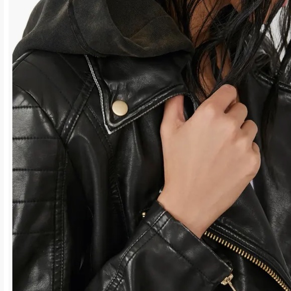 FREE PEOPLE Harriett Hooded Faux Leather Moto Jacket - Picture 3 of 12